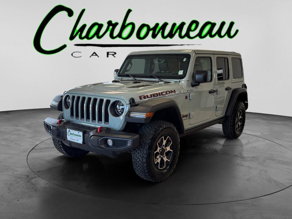 2023 Jeep Wrangler Rubicon in Grey — front three-quarter view