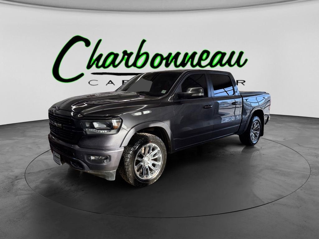 2022 RAM 1500 Laramie in Grey — front three-quarter view