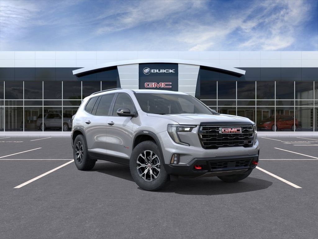 2026 GMC Acadia AT4 in Sterling Metallic — front three-quarter view