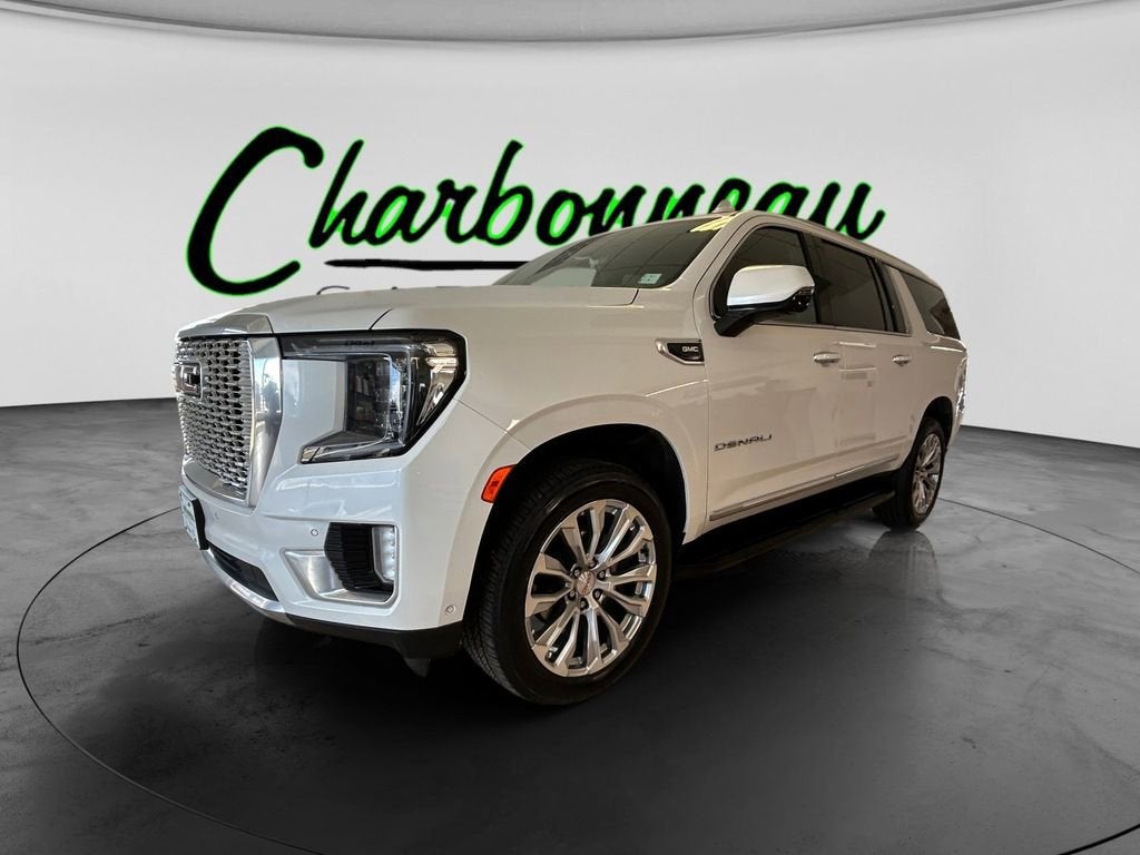 2024 GMC Yukon XL Denali in White Frost Tricoat — front three-quarter view