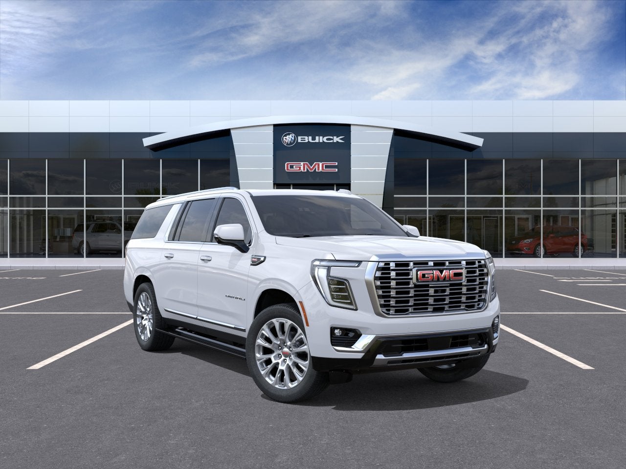 2026 GMC Yukon XL Denali in Glacier White Tricoat — front three-quarter view