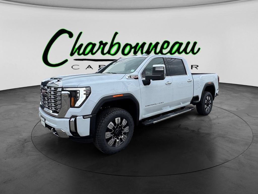 2026 GMC Sierra 2500 HD Denali in Glacier White Tricoat — front three-quarter view
