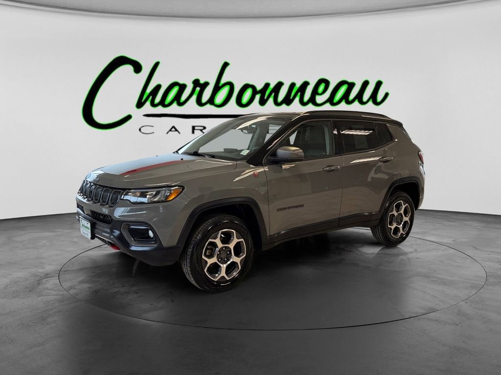2022 Jeep Compass Trailhawk in Grey — front three-quarter view