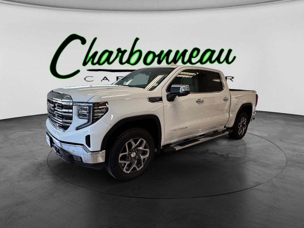 2026 GMC Sierra 1500 SLT in Summit White — front three-quarter view